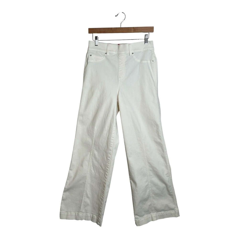 SPANX Seamed Front Wide Leg Pull On Denim Jeans Size Medium Off White